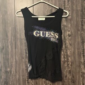 Guess Black Tank Top with Lace and Logo